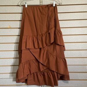 NWOTS Unbranded Boutique Mid Calf Tiered Rust Skirt Sz L 26 X 32 Elastic Waist